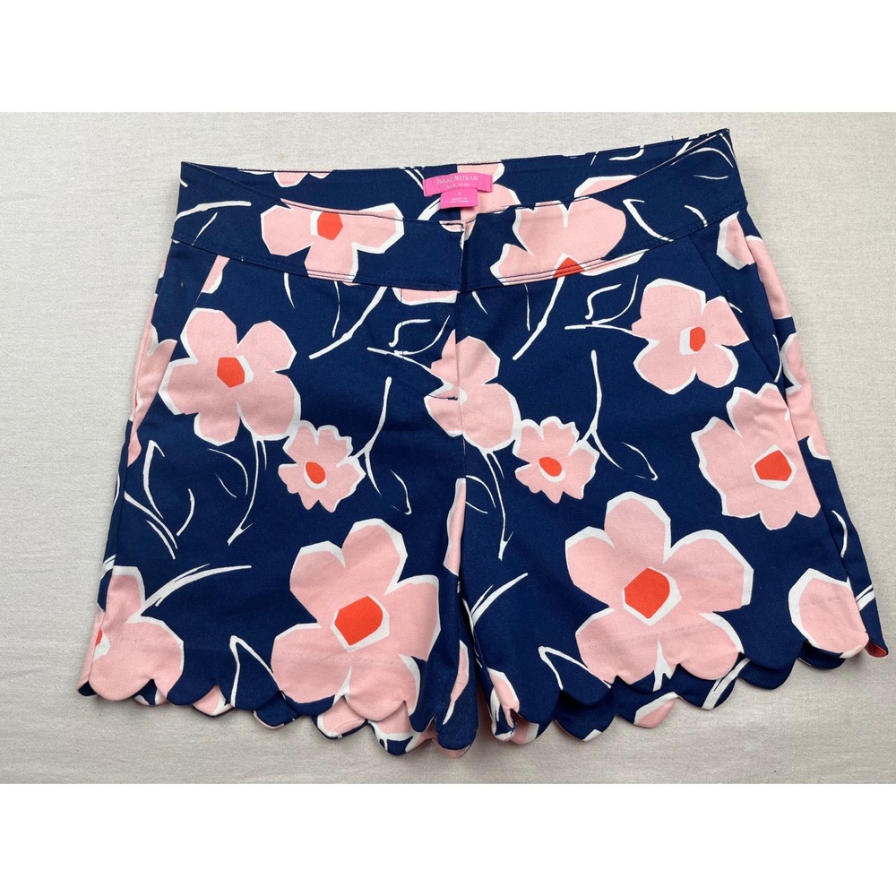 Isaac Mizrahi New York Navy Pink Floral Scallop Hem Shorts Womens 4
